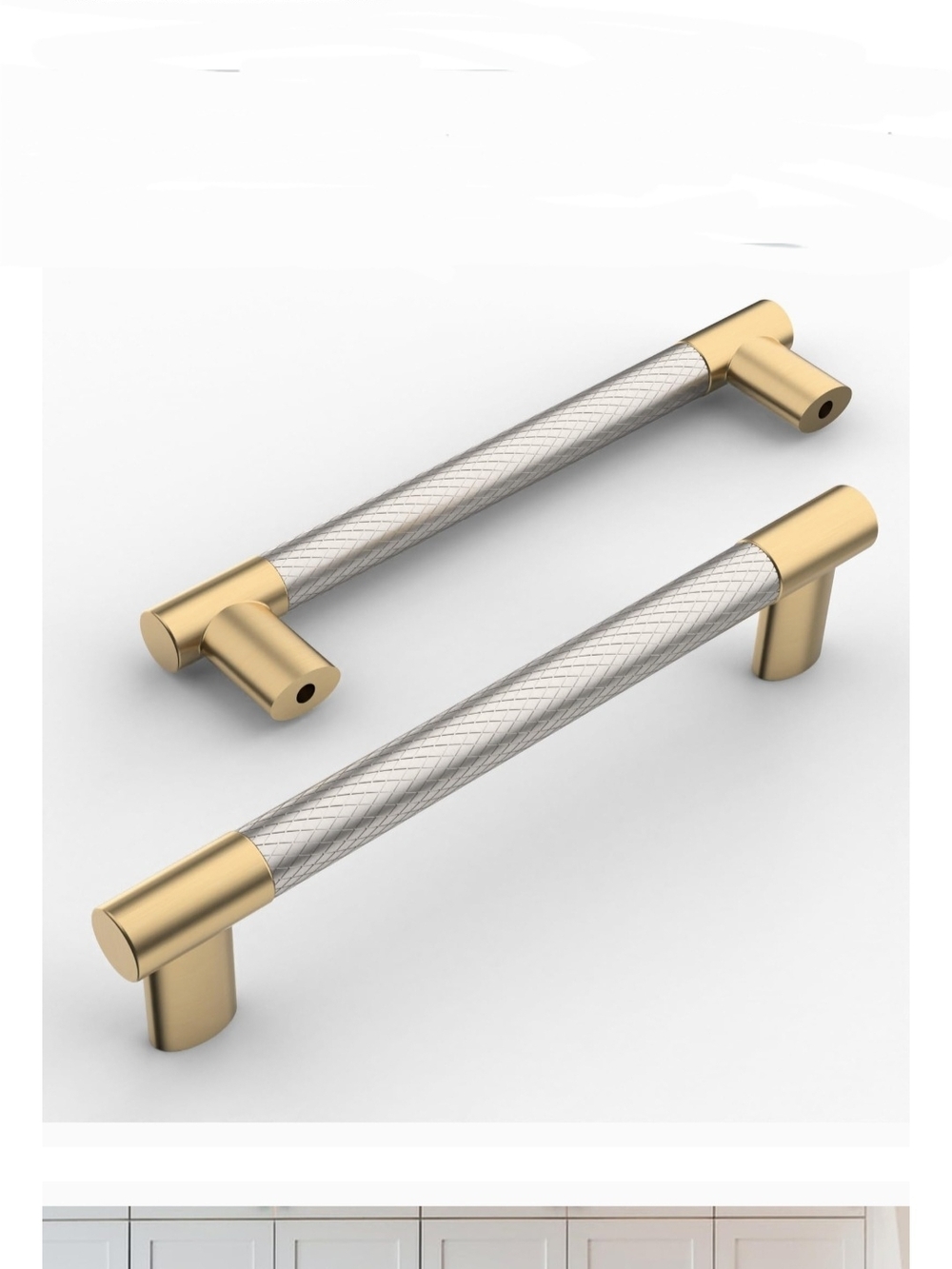 Two-Tone Silver & Gold Cabinet Pull Handle - Modern Textured Grip